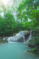 Beautiful deep forest waterfall in Thailand - 786940337