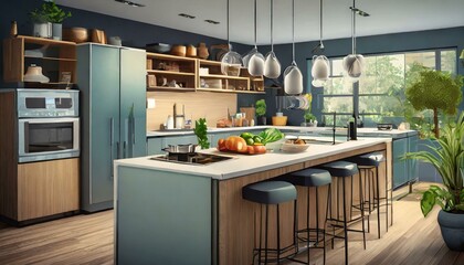 a sleek, modern kitchen island with integrated storage solutions for small appliances and utensils."
"Create a smart refrigerator concept that not only keeps food fresh but also tracks invento