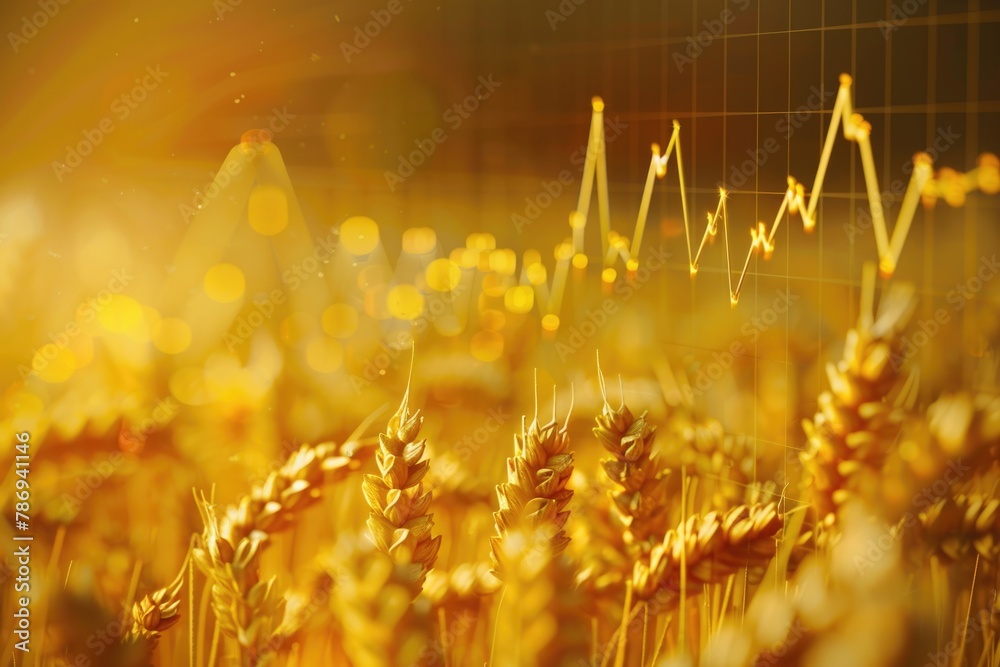 Poster A field of wheat with a chart in the background, suitable for business and agriculture concepts