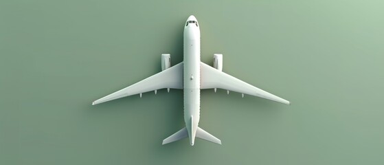 View from the top of an air plane on a green background. Creative minimal concept in 3D.