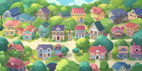 Town, house in city, cute, item game, cartoon, simple 
