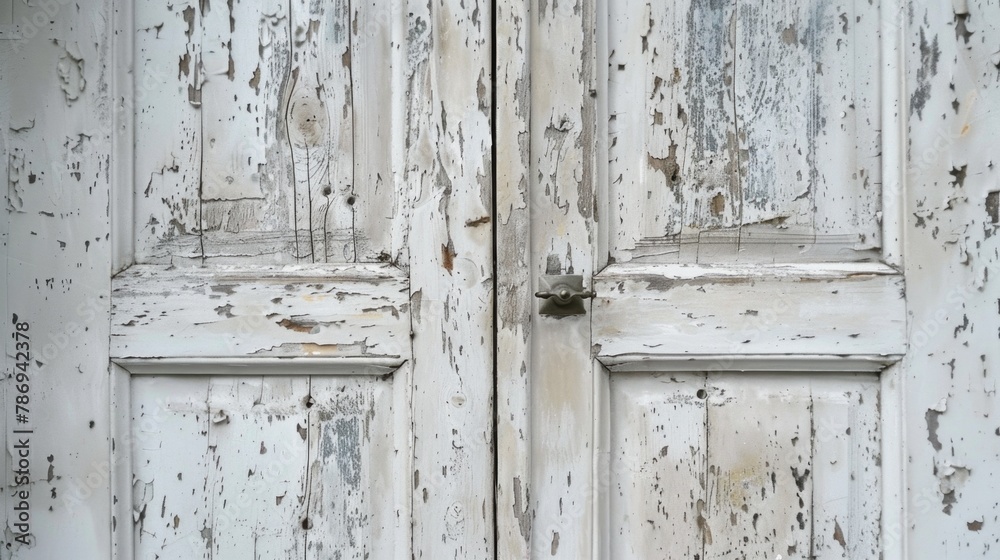 Poster a close up of a door with peeling paint. suitable for architectural and vintage design projects