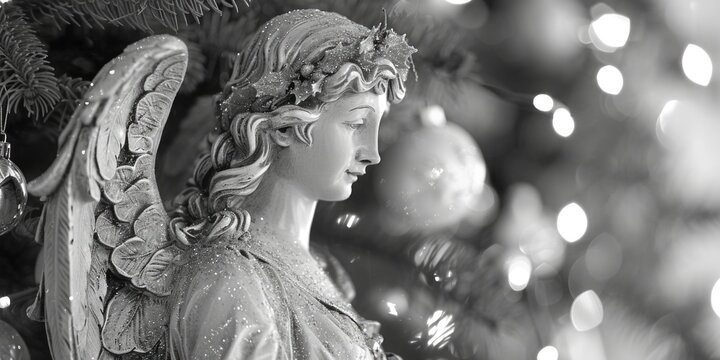A striking black and white photo of an angel statue. Perfect for artistic projects