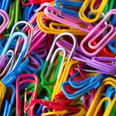 Colorful paper clips in a close up shot. Perfect for office supplies concept