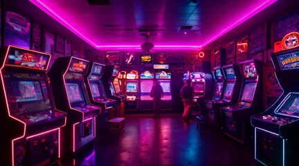 Retro Arcade Gamers, Neon Signs, and Vibrant Hues