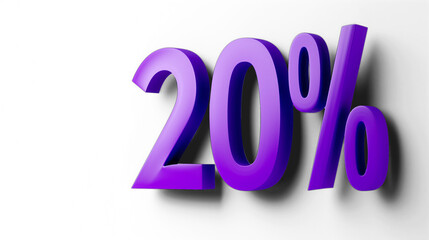 3d number 20% in royal purple on a transparent background