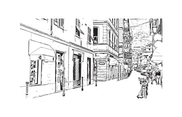 Fototapeta premium Print Building view with landmark of Ligûria is a region in Italy. Hand drawn sketch illustration in vector.