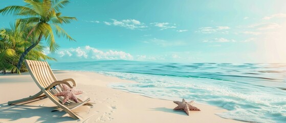 An image of summer vacations on the beach, rendered in 3D