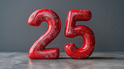 3d number 25 in red color on a white background
