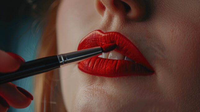Close up of a woman applying lipstick. Perfect for beauty and makeup concepts