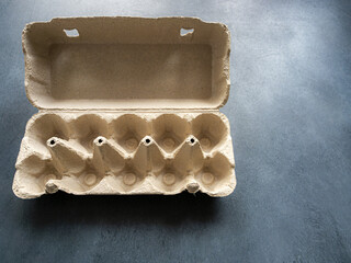 Empty chicken egg ten carton pack or container open recyclable cardboard or paper packaging