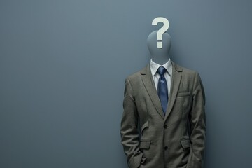 A man in a suit with a question mark on his head. Suitable for business concept designs - obrazy, fototapety, plakaty