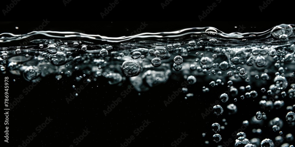 Poster close up of water bubbles on black background. suitable for various design projects