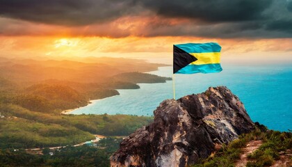 The Flag of The Bahamas On The Mountain.