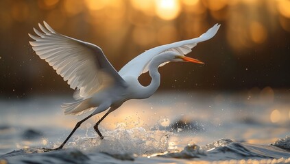A white water bird soars gracefully above the shimmering waves - Powered by Adobe