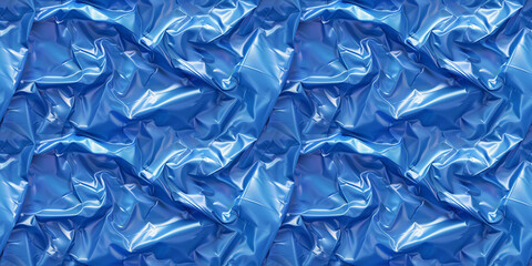 Obraz premium Blue crumpled plastic bag texture seamless pattern, repetitive background, recycling concep