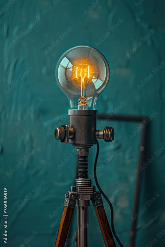 Aufkleber a light bulb placed on top of a tripod. suitable for business and technology concepts
