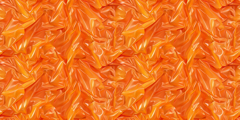 Orange crumpled plastic bag texture seamless pattern, repetitive background, recycling concep