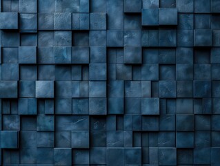 Urban building facades, blue geometric shapes