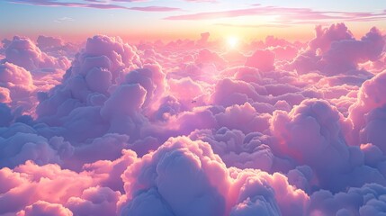 A serene scene of morning glory clouds, long tubular clouds rolling in a seamless pattern across a soft, pastel-colored dawn sky. - obrazy, fototapety, plakaty