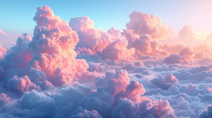 A serene scene of morning glory clouds, long tubular clouds rolling in a seamless pattern across a soft, pastel-colored dawn sky. - obrazy, fototapety, plakaty