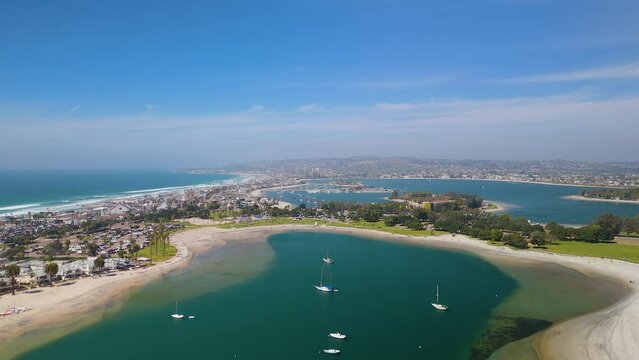 Tranquil Scenery At Mission Bay In San Diego, California - Aerial Drone Shot