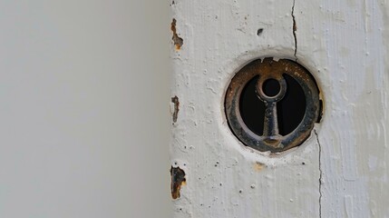 Close up of a keyhole in a wooden door. Perfect for security or mystery concepts
