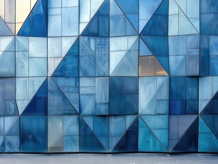 Urban building facades, blue geometric shapes