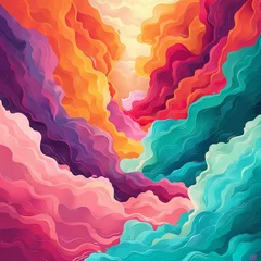 Deurstickers Abstract digital art, fluid colors merging in a dreamlike landscape © NatthyDesign