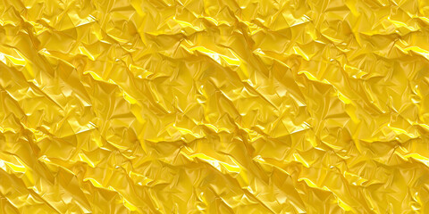 Obraz premium Yellow crumpled plastic bag texture seamless pattern, repetitive background, recycling concep