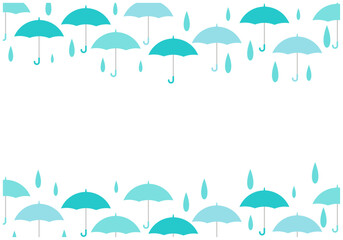 Fototapeta na wymiar 梅雨景色の雨が降る傘パターン背景10緑色