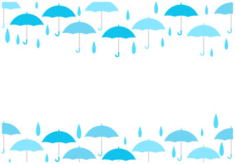 Fototapeta na wymiar 梅雨景色の雨が降る傘パターン背景10水色