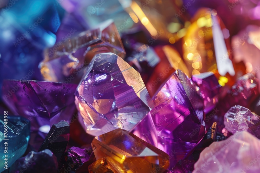 Aufkleber close up view of various colored crystals. ideal for science or geology concepts