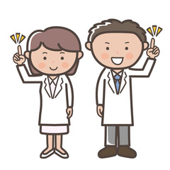 ポイントを説明する男女医師_看護師の全身イラスト