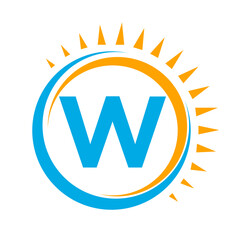 Solar Logo On Letter W Concept With Sun Icon. Solar System Symbol