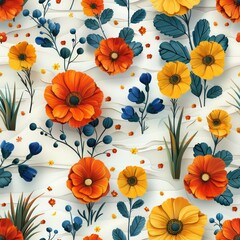Seamless abstract boho style flowers pattern background
