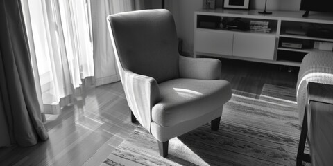 Simple black and white chair in a modern living space. Suitable for interior design concepts