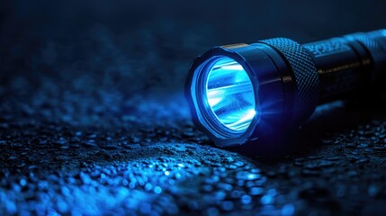 A flashlight laying on the ground. Perfect for outdoor and emergency concepts - obrazy, fototapety, plakaty