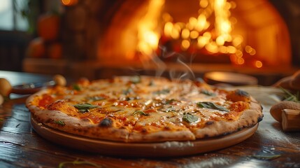 Pizza in a wood oven rustic delicious gourmet