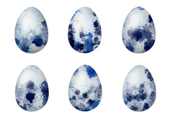 Bird Easter blue egg watercolor illustration set. Hand drawn various quail egg, Isolated on white background