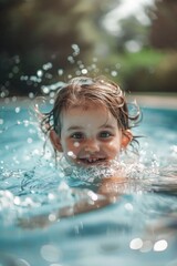 A young girl enjoying a swim in a pool. Suitable for lifestyle and summer concepts