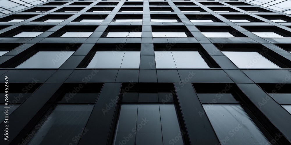 Poster a monochrome image of a tall building, suitable for architectural projects