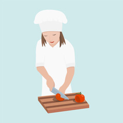 Chef preparing food. A child is cooking a meal vector illustration. 