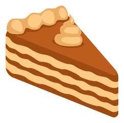 Chocolate cake piece. Cream dessert cartoon icon