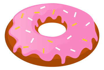 Pink glazing donut cartoon icon. Sweet pastry