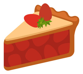 Strawberry pie slice. Sweet dessert piece cartoon icon