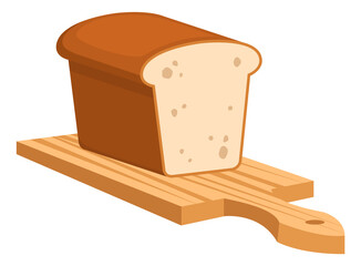 Bread loaf on cutting board. Food cartoon icon