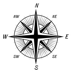 Exploration map compass symbol. Vintage adventure icon