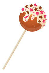 Cartoon caramel ball with sprinkles. Sweet hard candy stick