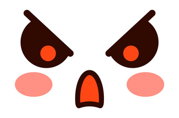 Angry kawaii face. Evil expression. Crazy emoji
